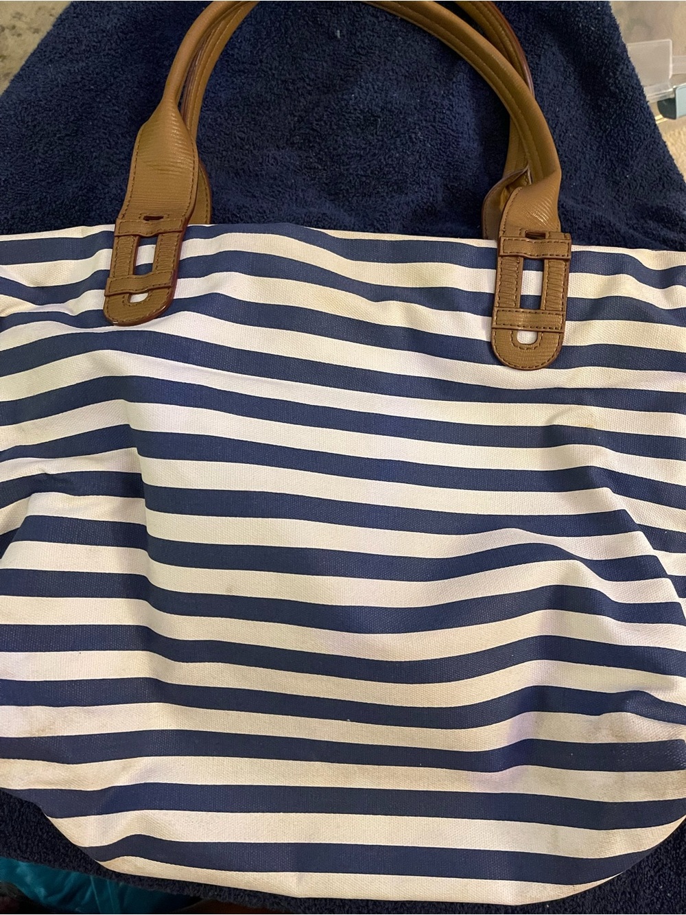 Stella & Dot Orange Polka Dot Lined Tote with Tan Trim